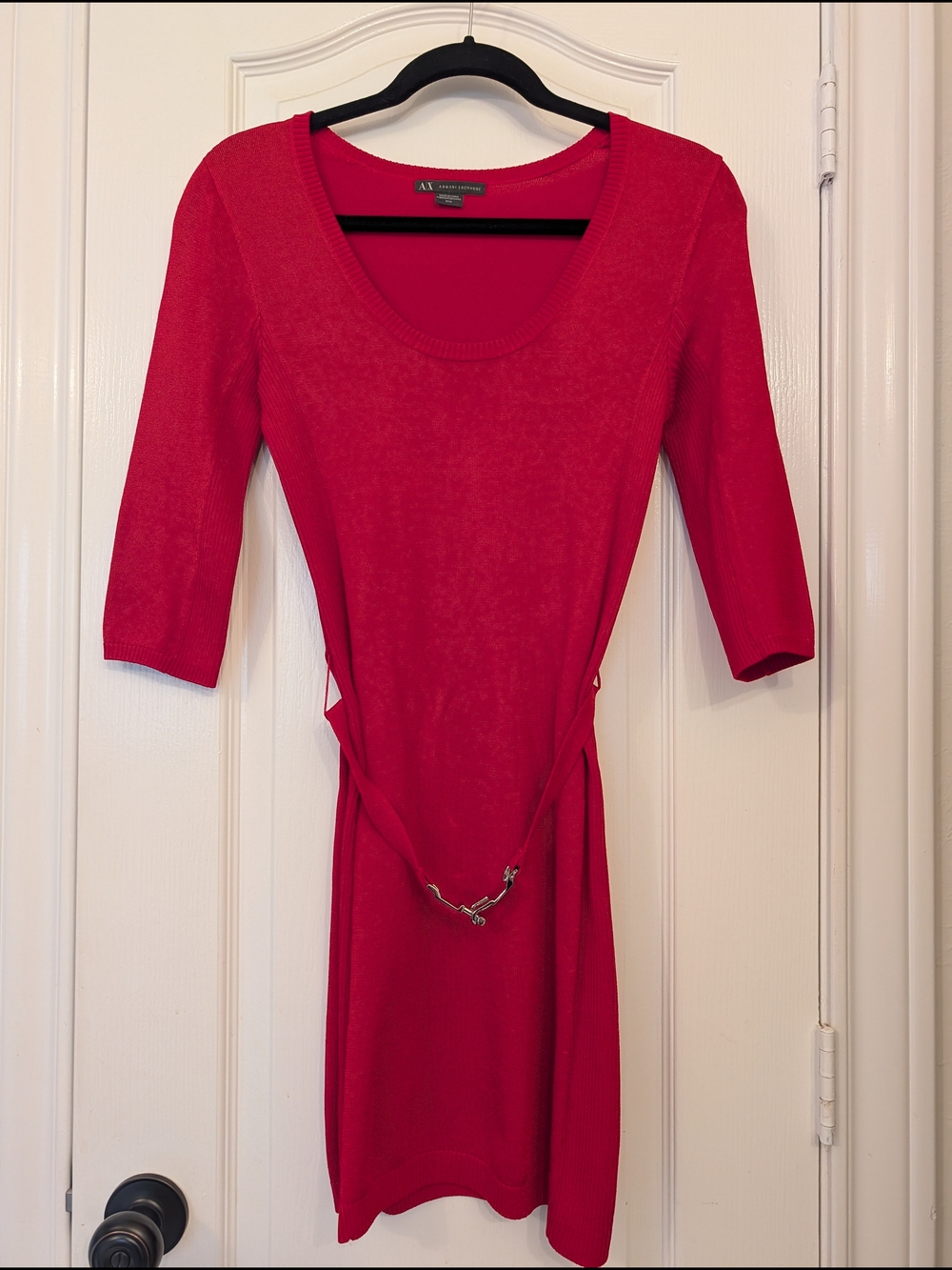 A|X Armani Exchange Fitted Red Scoop-Neck Dress